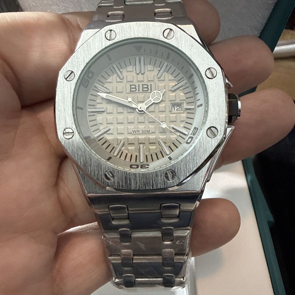 All Silver Stainless Super Heavy Bibi Luxury Brand Wristwatch Brand New In Box